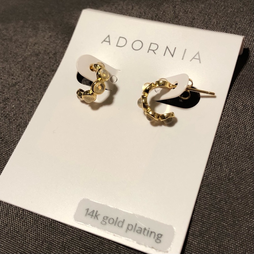 New ADORNIA Gold Hug Hoops Faux Opal
